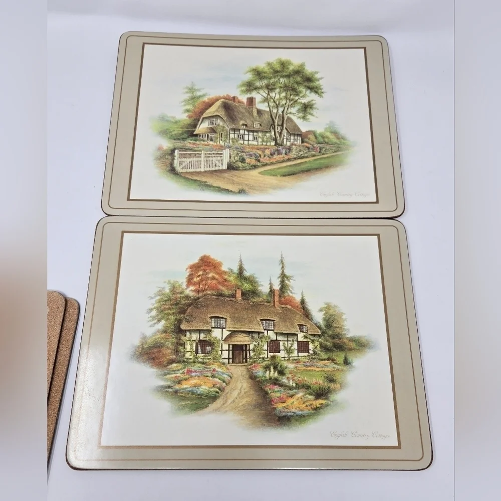 VINTAGE PIMPERNEL ENGLISH COUNTRY COTTAGES TRIVET PLACEMAT SET OF 5 ENGLAND CORK
